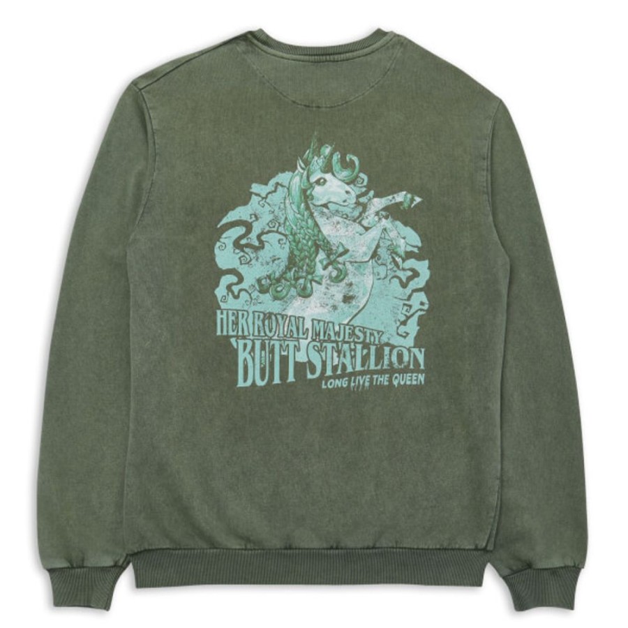 Tiny Tina'S Wonderlands Gearbox Hoodies & Sweatshirts | Tiny Tina'S Wonderlands Butt Stallion Long Live The Queen Sweatshirt-Khaki Acid Wash