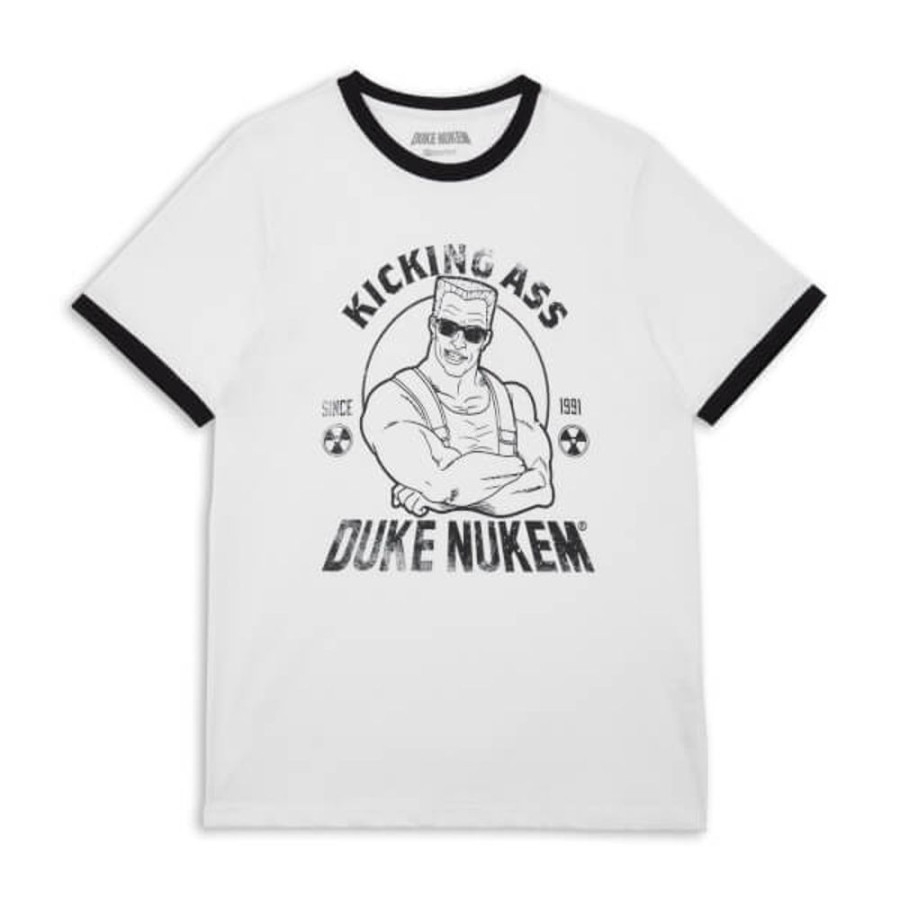 Duke Nukem Gearbox T-Shirts | Duke Nukem Kicking Ass Since 1991 Unisex Ringer T-Shirt-White/Black